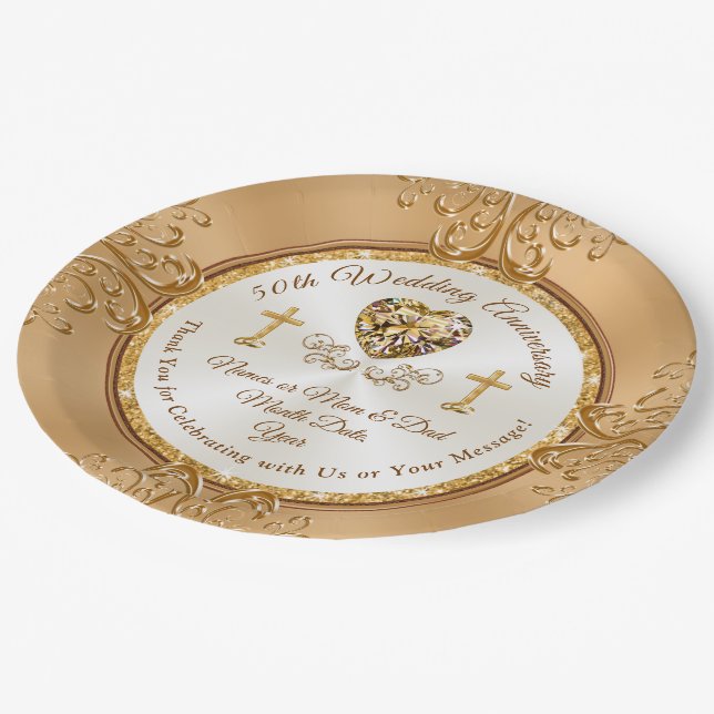 Assiettes En Carton Christian, 50e Anniversaire Mariage Plaques en pap (Angle)