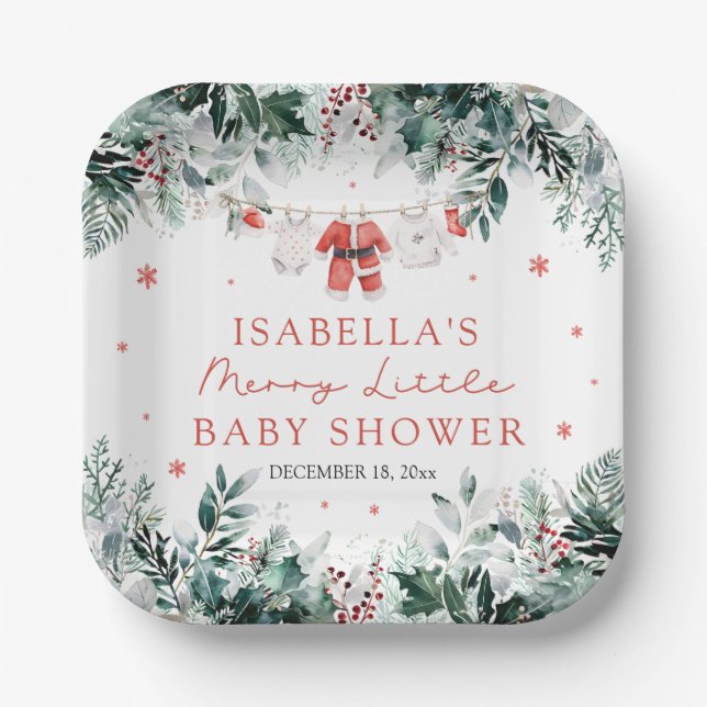 Assiettes En Carton Christmas Baby Clothes Merry Little Baby Shower (Recto)