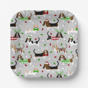 Assiettes En Carton Christmas Basset Hound