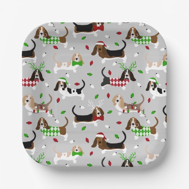 Assiettes En Carton Christmas Basset Hound (Recto)