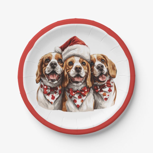 Assiettes En Carton Christmas Beagle Dogs (Devant)