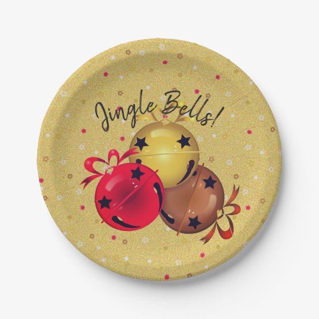 Assiettes En Carton Christmas Bells Bows Snowflics Holiday (Devant)