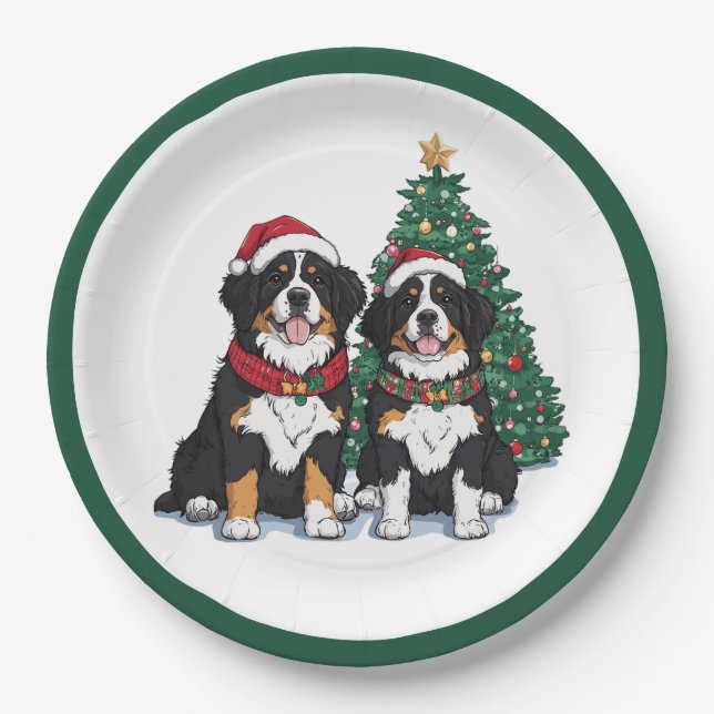 Assiettes En Carton Christmas Bernese Mountain Dogs (Devant)