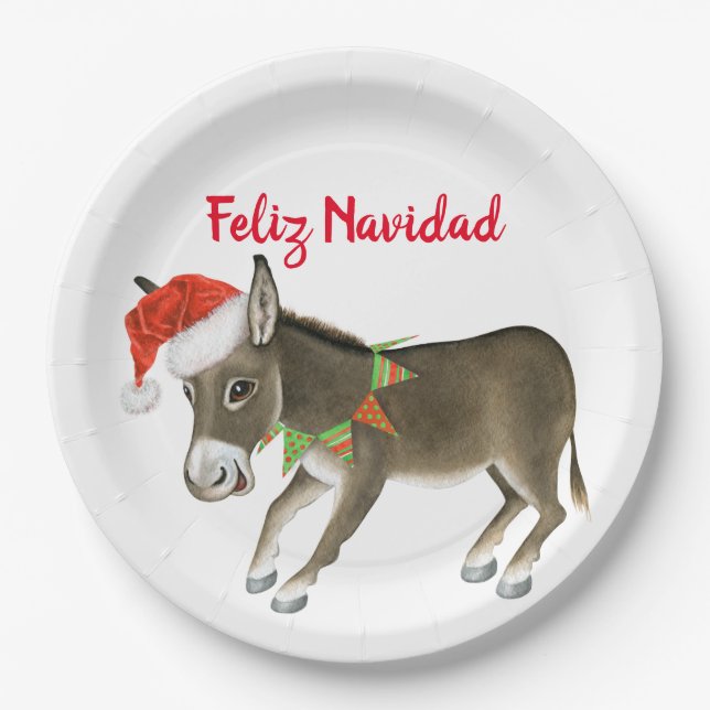 Assiettes En Carton Christmas Burro Feliz Navidad Personnalisable (Devant)