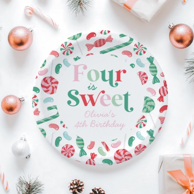 Assiettes En Carton Christmas Candy Four est Sweet 4e anniversaire (Créateur téléchargé)