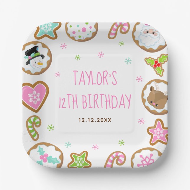 Assiettes En Carton Christmas Cookies Birthday Party Pink and Green (Recto)
