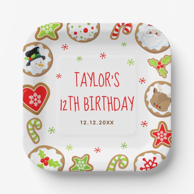Assiettes En Carton Christmas Cookies Birthday Party Red and Green (Recto)