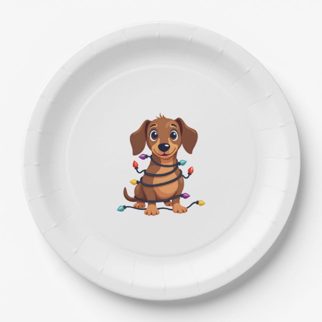 Assiettes En Carton Christmas Dachshund Lights (Devant)