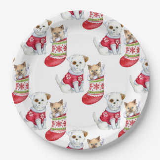 Assiettes En Carton Christmas Dog & Cat