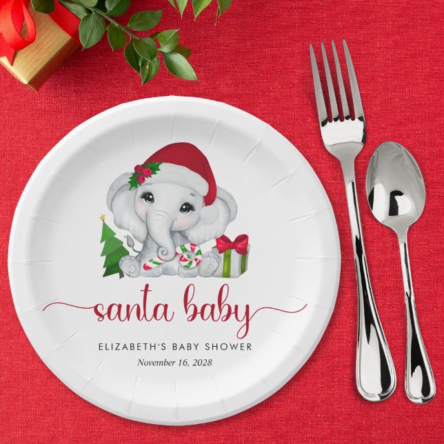 Assiettes En Carton Christmas Elephant Père Noël Baby Girl Douche (Créateur téléchargé)