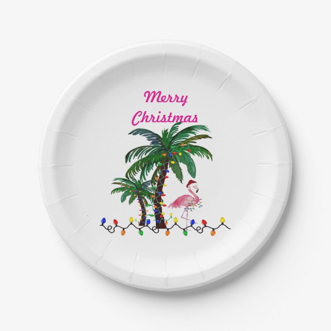 Assiettes En Carton Christmas flamingos tropical party plates (Devant)