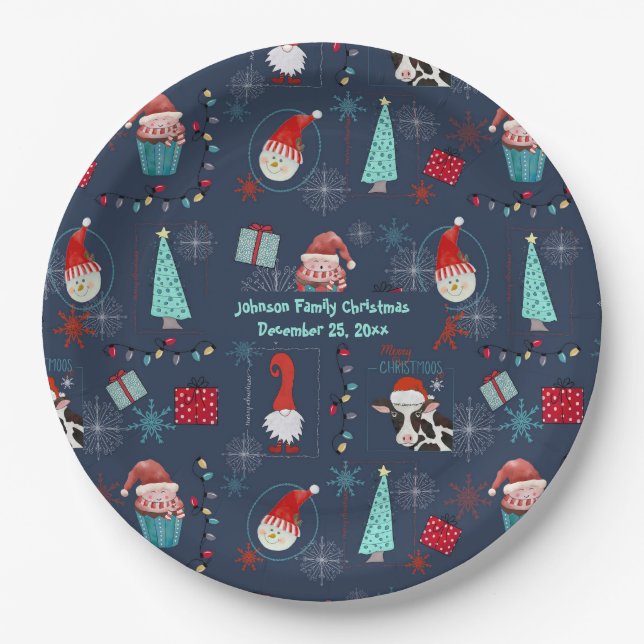 Assiettes En Carton Christmas Fun Custom Name and Date (Devant)