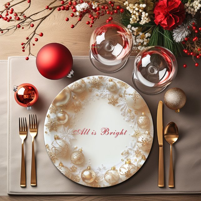 Assiettes En Carton Christmas Gold Ornaments,Snowflakes All is Bright (Créateur téléchargé)
