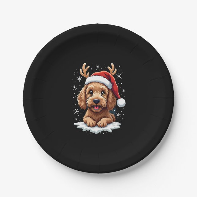 Assiettes En Carton Christmas Goldendoodle Dog Reindeer Holiday Doodle (Devant)