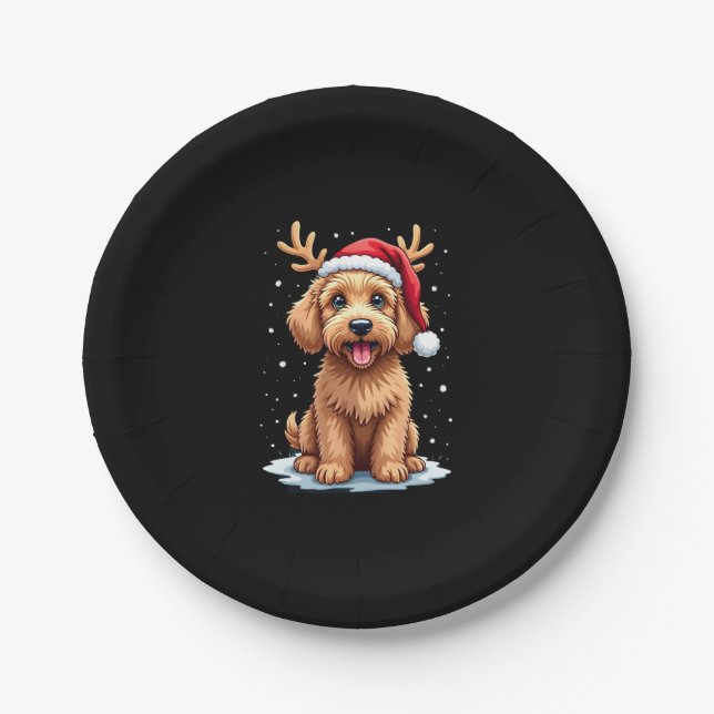 Assiettes En Carton Christmas Goldendoodle Dog Reindeer Holiday Doodle (Devant)