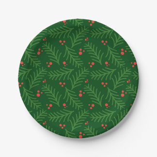Assiettes En Carton Christmas Greenery Berries Red Green Festive Mod