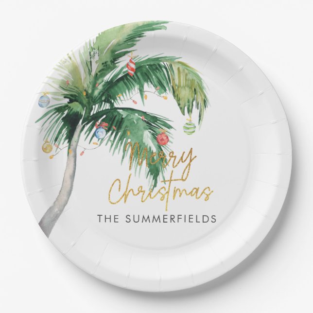 Assiettes En Carton Christmas Holiday Coastal Palm Tree Custom (Devant)