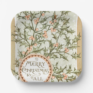 Assiettes En Carton Christmas Holly Jolie Antique Salutation