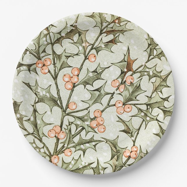 Assiettes En Carton Christmas Holly Jolie Antique Salutation (Devant)