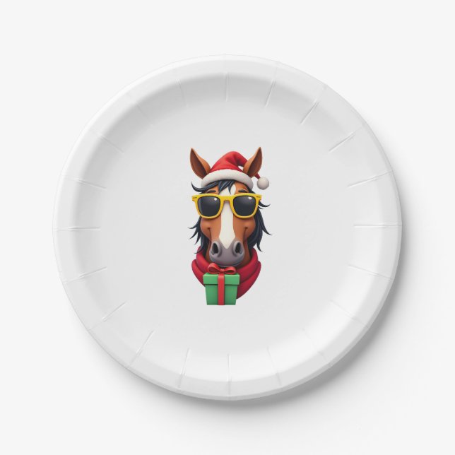 Assiettes En Carton Christmas Horse Back Riding Santa Xmas Women Girls (Devant)