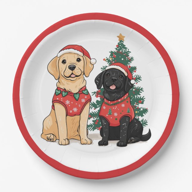 Assiettes En Carton Christmas Labrador Retriever Dogs (Devant)