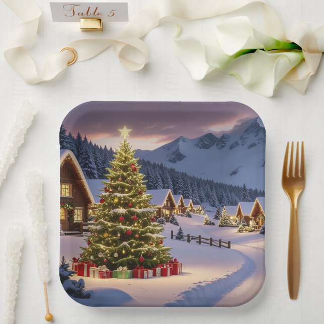 Assiettes En Carton Christmas lights landscape with snow (Mariage)