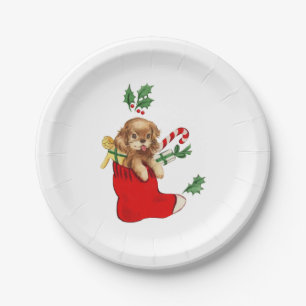 Assiettes En Carton Christmas Puppy Retro