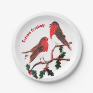 Assiettes En Carton Christmas Robins Holly Seasons Salutations