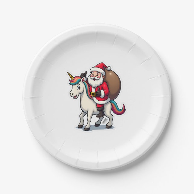 Assiettes En Carton Christmas Santa Claus Riding Unicorn - Xmas Girls  (Devant)
