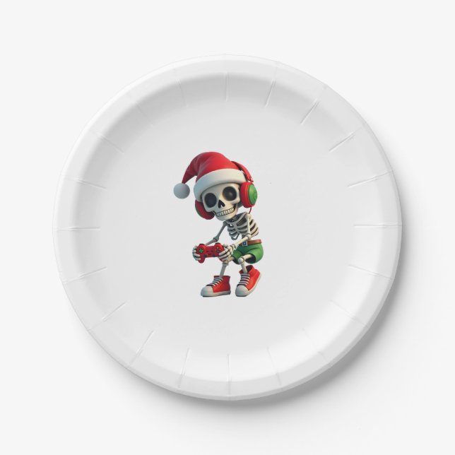 Assiettes En Carton Christmas skeleton Gamer Pajamas xmas skull gaming (Devant)