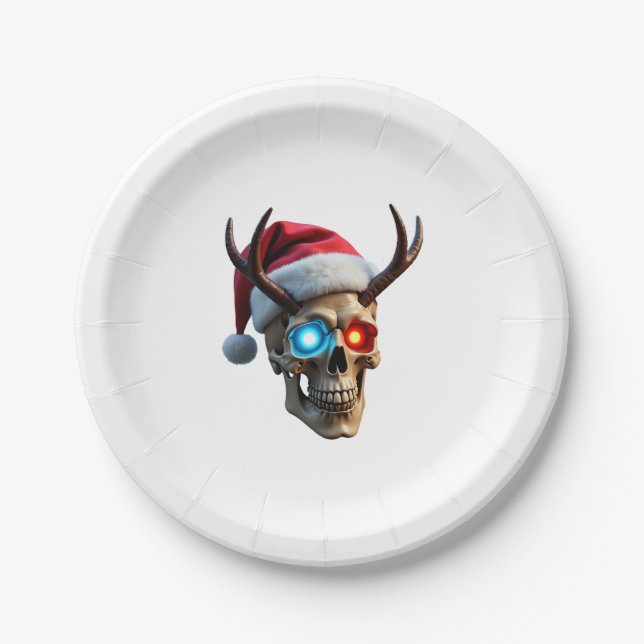 Assiettes En Carton Christmas Skull with Santa Hat and Antlers Mystic  (Devant)