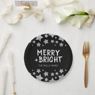 Assiettes En Carton Christmas Sparkle Stars Joyeux Nom de famille