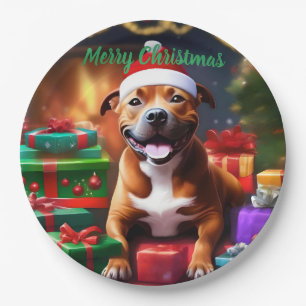 Assiettes En Carton Christmas Staffordshire Bull Terrier
