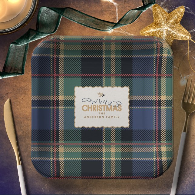 Assiettes En Carton Christmas Tartan Navy Blue Green ID1141B (Créateur téléchargé)
