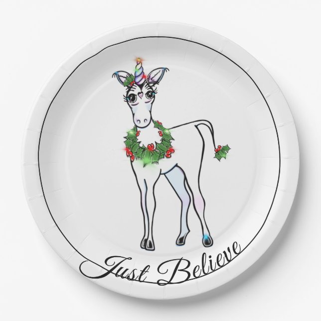 Assiettes En Carton Christmas Unicorn, juste croire (Devant)