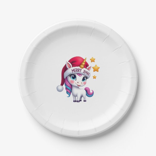 Assiettes En Carton Christmas Unicorn T-Shirt (3) (Devant)