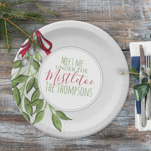 Assiettes En Carton Christmas Watercolor Rustic Modern Mistletoe