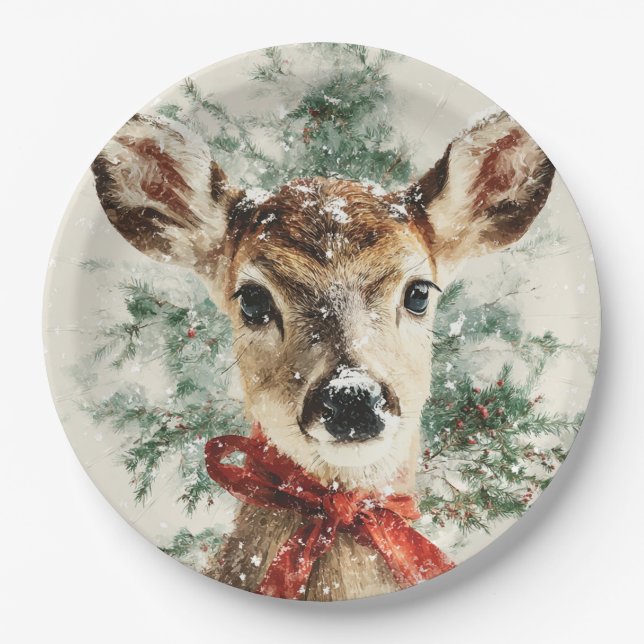 Assiettes En Carton Christmas Whimsical Deer Paper Plates (Devant)