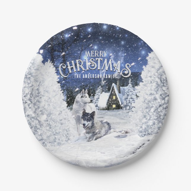 Assiettes En Carton Christmas Winter Fairy Tale, Wolves in Snow - (Devant)