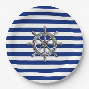 Assiettes En Carton Chrome Comme Roue sur les rayures nautiques