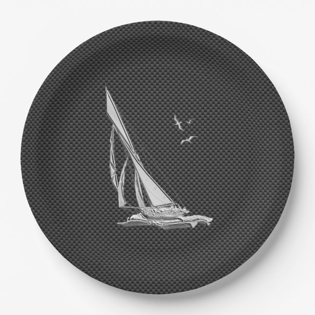 Assiettes En Carton Chromes Like Sailboat on Carbon Fiber (Devant)
