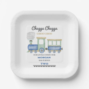 Assiettes En Carton Chugga Choo, train bleu pour le 2e anniversaire du