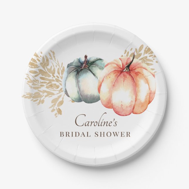 Assiettes En Carton Chute Aquarelle Citrouille Blé Douche Plaque en pa (Devant)