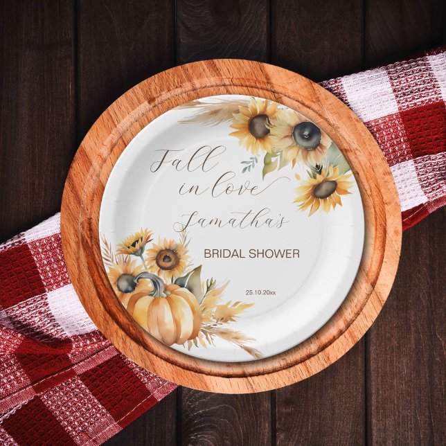 Assiettes En Carton Chute d'amour boho citrouille tournesol vaisselle (Fall in love boho sunflowers pumpkin pampas grass bridal shower tableware personalized plates)