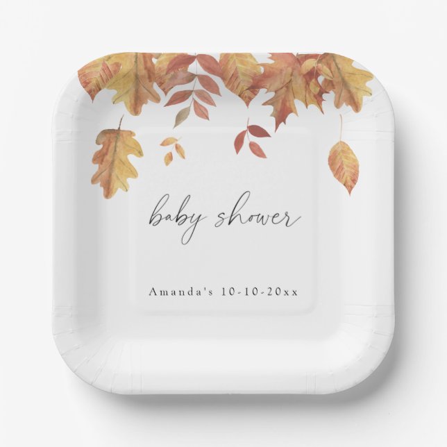 Assiettes En Carton Chute du baby shower d'automne feuille (Recto)