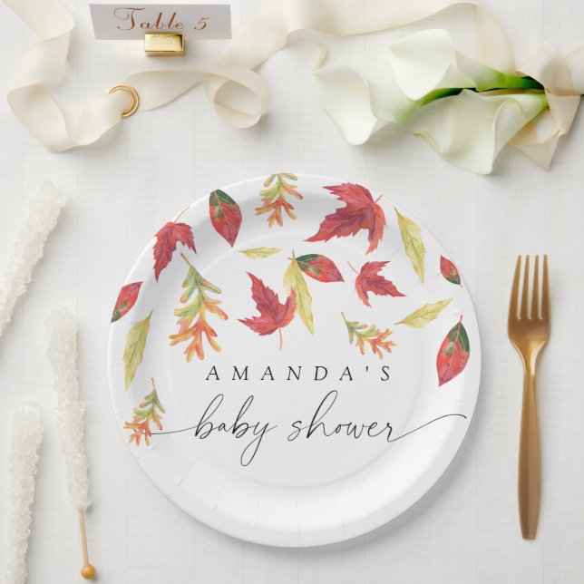 Assiettes En Carton Chute du Baby shower feuille (Mariage)