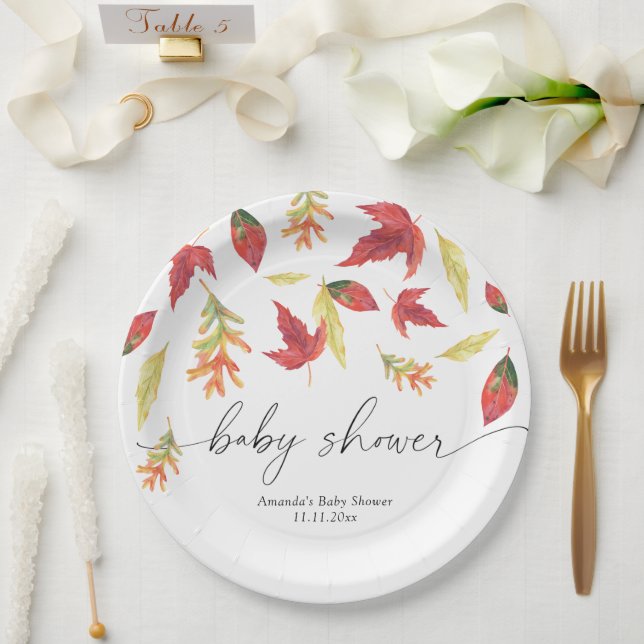 Assiettes En Carton Chute du Baby shower feuille (Mariage)