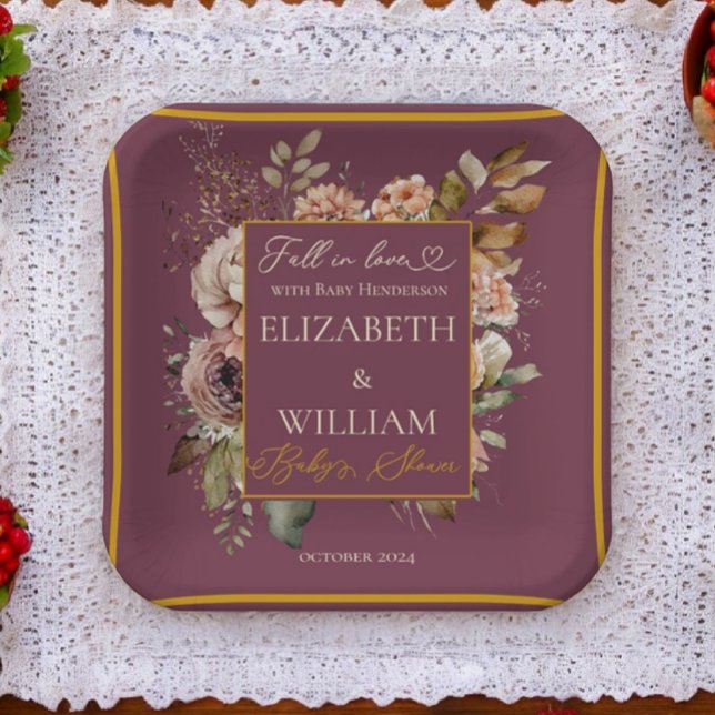 Assiettes En Carton Chute En Amour Burgundy Automne Floral (Créateur téléchargé)