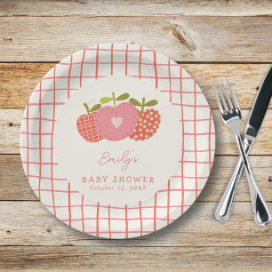 Assiettes En Carton Chute Pomme thème Baby shower Whimsical rose rouge