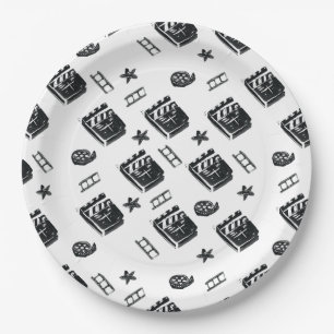 Assiettes En Carton Ciak Motif avec symboles de cinéma et plateau de p